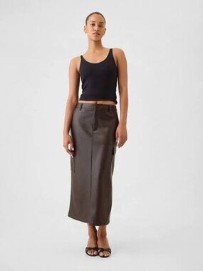 GAP Vegan Leather Cargo Midi Skirt - Size 2 / 26 NWT